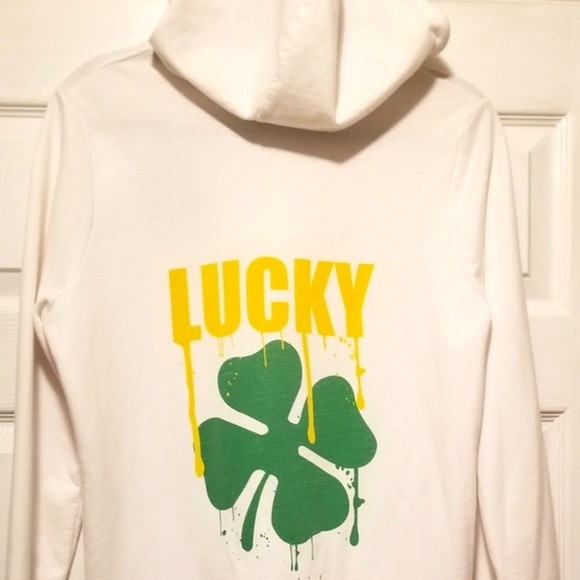 Vintage Rue 21 hooded sweatshirt, white with shamrocks, size XL - Picture 1 of 6